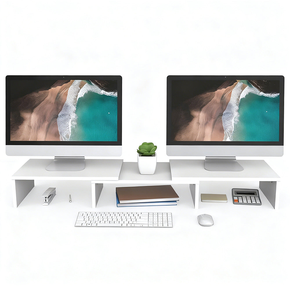 Dual Monitor Stand Riser Adjustable Desk Stand for iMac Laptop & Books White