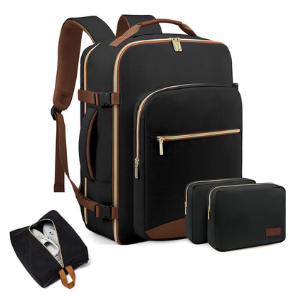 40L Travel Backpack for Men & Women Waterproof Carry-On Bag with 3 Storage Pockets Black