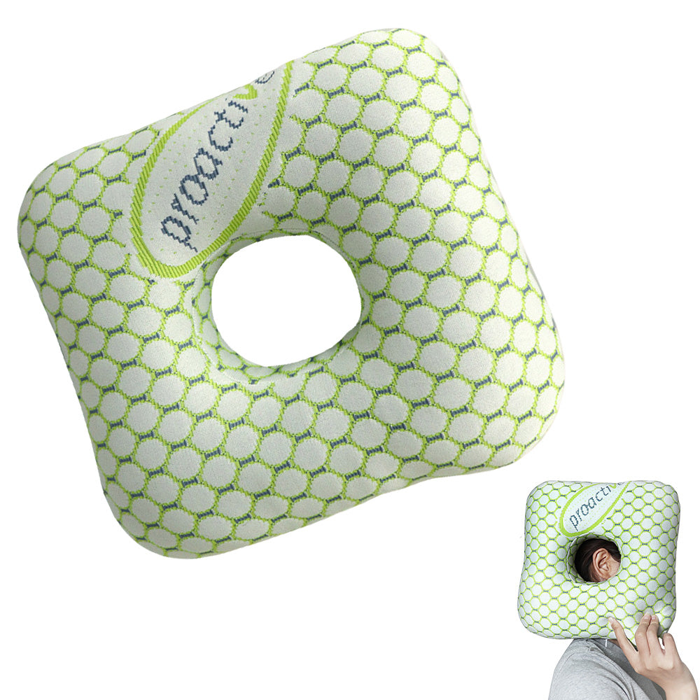 Square Ear Piercing Pillow for Side Sleepers with Central Ear Hole Green