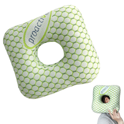 Square Ear Piercing Pillow for Side Sleepers with Central Ear Hole Green