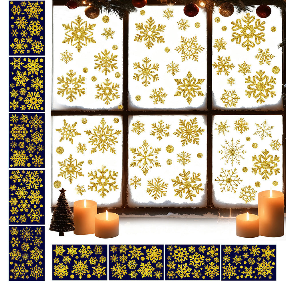 Christmas Window Clings ¨C Snowflakes Static Stickers in Gold and Silver for Holiday Decorations Style 1