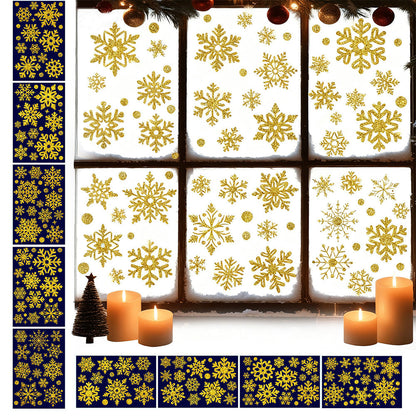 Christmas Window Clings ¨C Snowflakes Static Stickers in Gold and Silver for Holiday Decorations Style 1