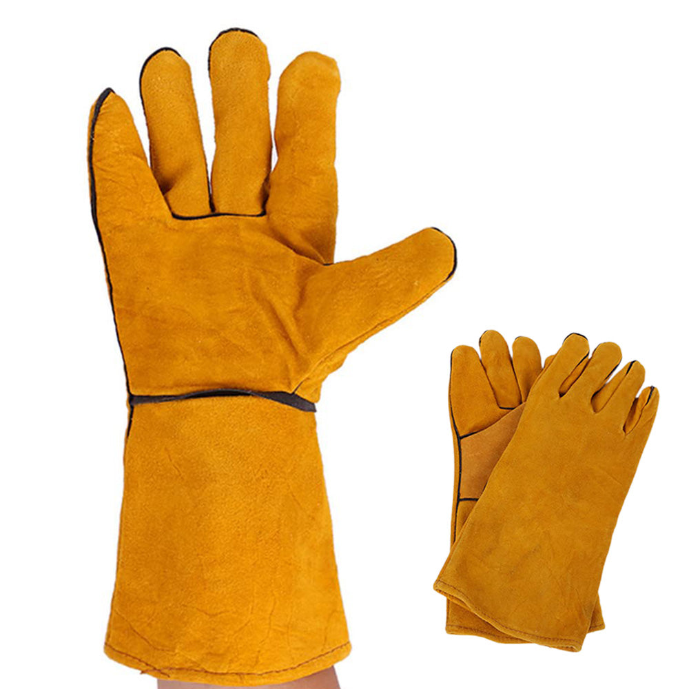 Double Layer Leather Welding Gloves Heat Resistant Fireproof Protective Safety Gloves Yellow