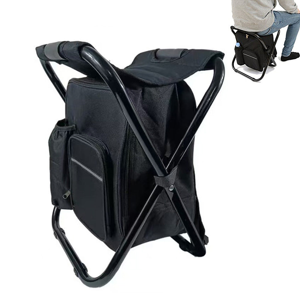 Portable Cooler Folding Stool Fishing Chair Multi-Function Outdoor Seat Black