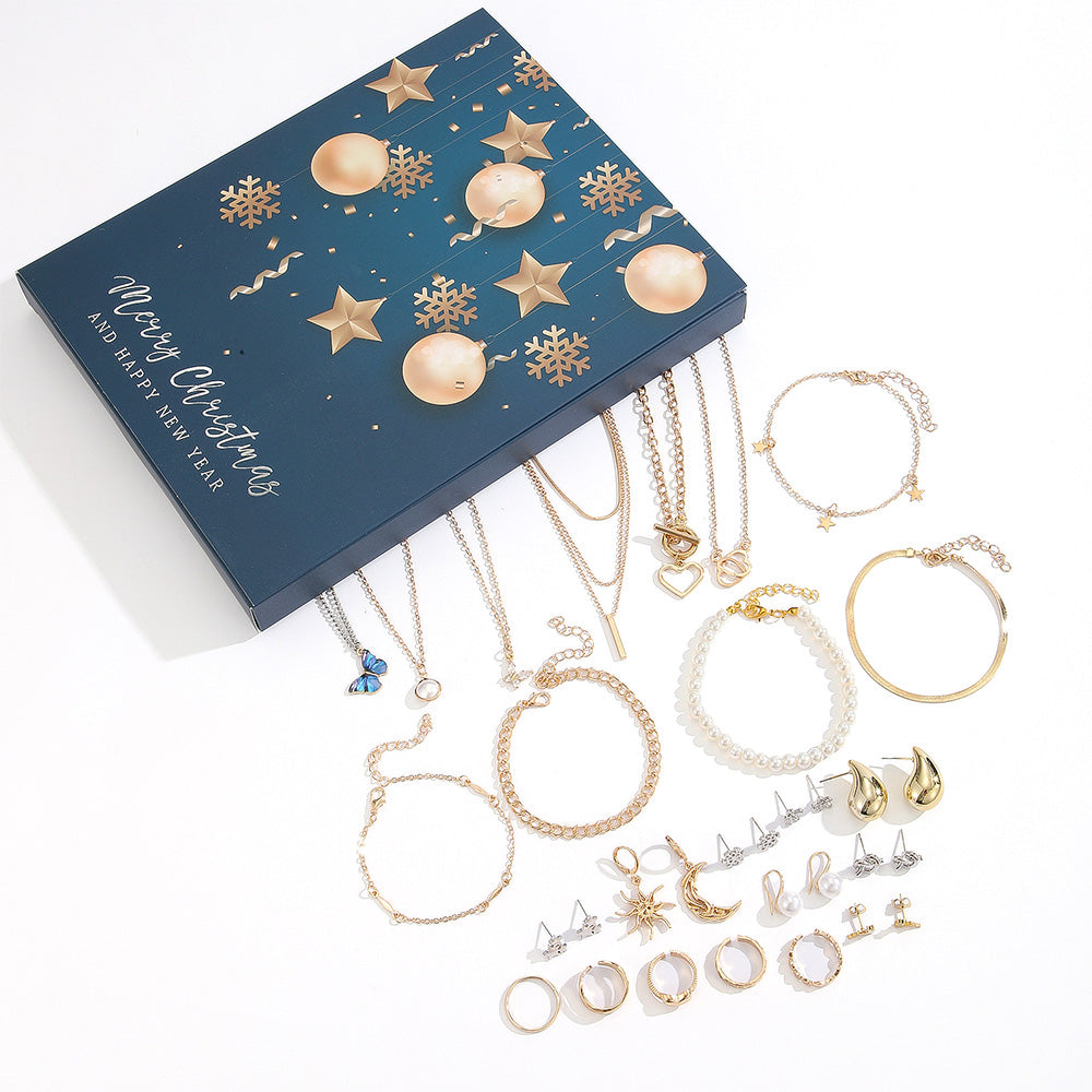 24PCS Christmas Jewelry Advent Calendar with Bracelet Necklace Rings & Earrings Style 2