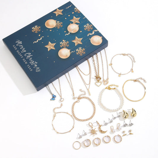 24PCS Christmas Jewelry Advent Calendar with Bracelet Necklace Rings & Earrings Style 2