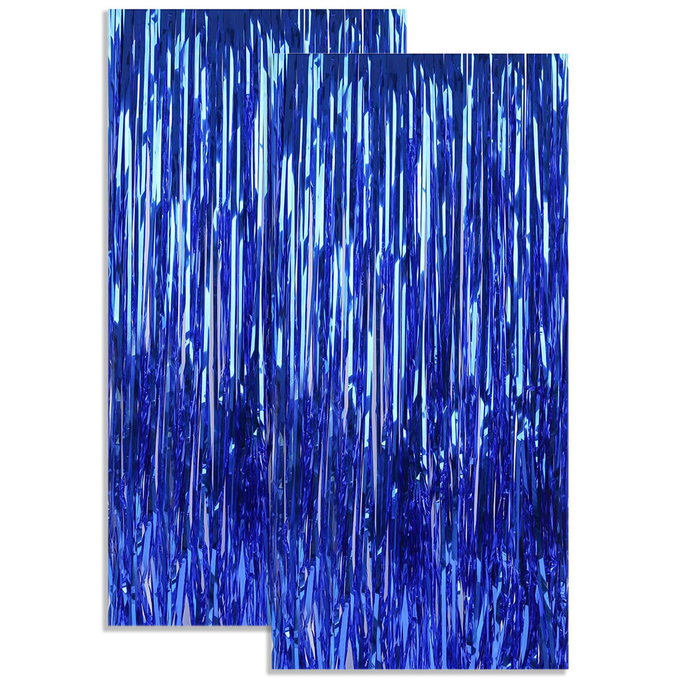 2Piece PET Foil Fringe Door Curtains-Blue