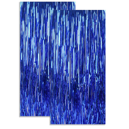 2Piece PET Foil Fringe Door Curtains-Blue