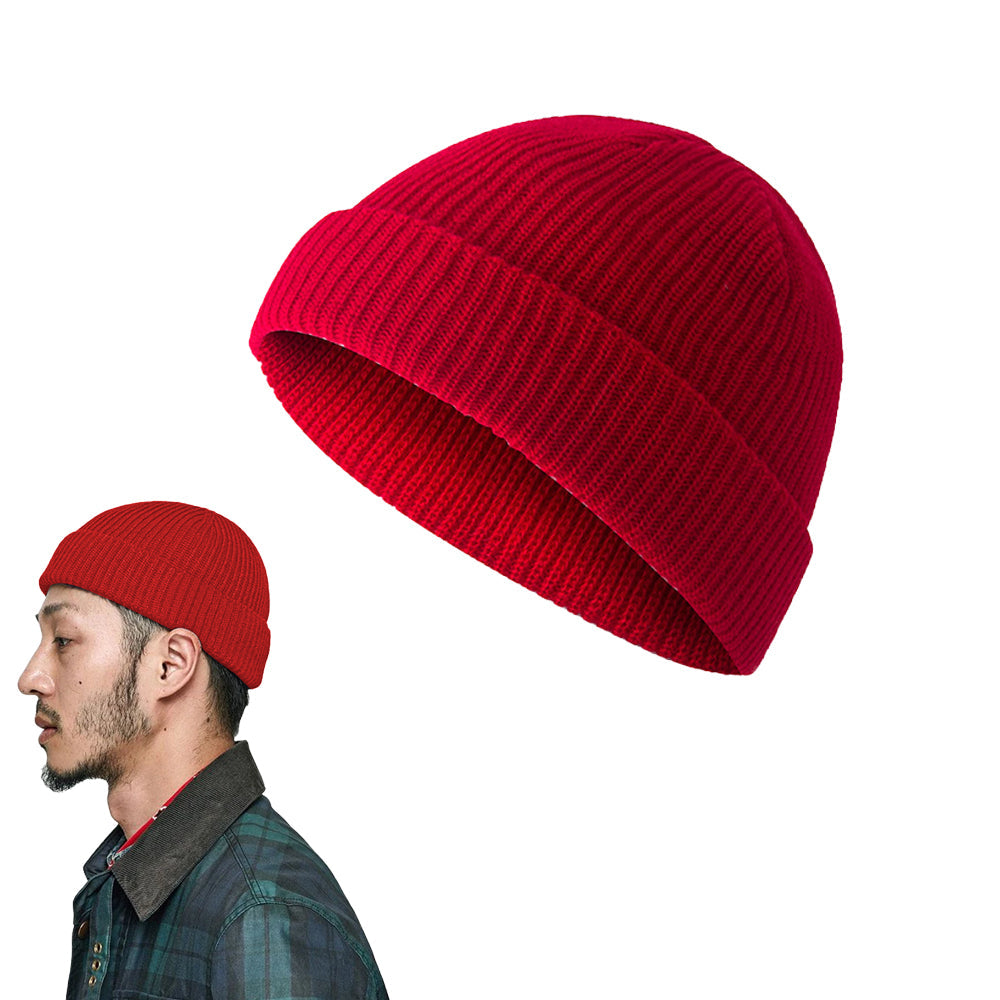 Unisex Mini Fisherman Beanie Winter Spring Hat Knitted Cap Red