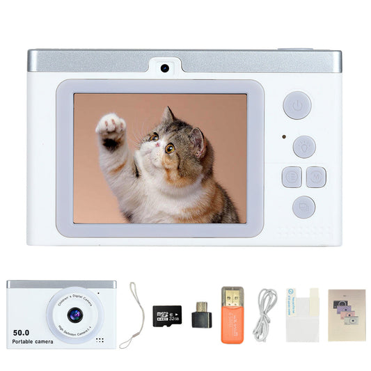 8X Zoom Digital Camera Point And Shoot Camera with 32GB Memory Card for Students White