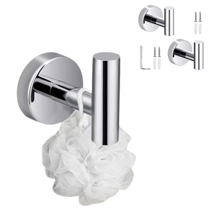 2Pcs Set Bathroom Towel Hook Wall Mounted Robes Holder Stainless Steel Clothing Hanger Silver