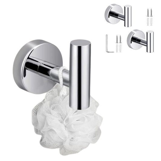 2Pcs Set Bathroom Towel Hook Wall Mounted Robes Holder Stainless Steel Clothing Hanger Silver