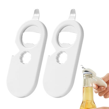 2Pcs 5-in-1 Bottle Can Opener Kitchen Twist Cap Pull Tab Tool with Easy Attached Storage White