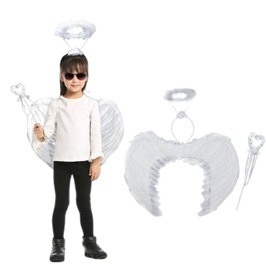 3Pcs Set Angel Costume White Angel  Wings and Halo Cosplay Kit for Christmas Party