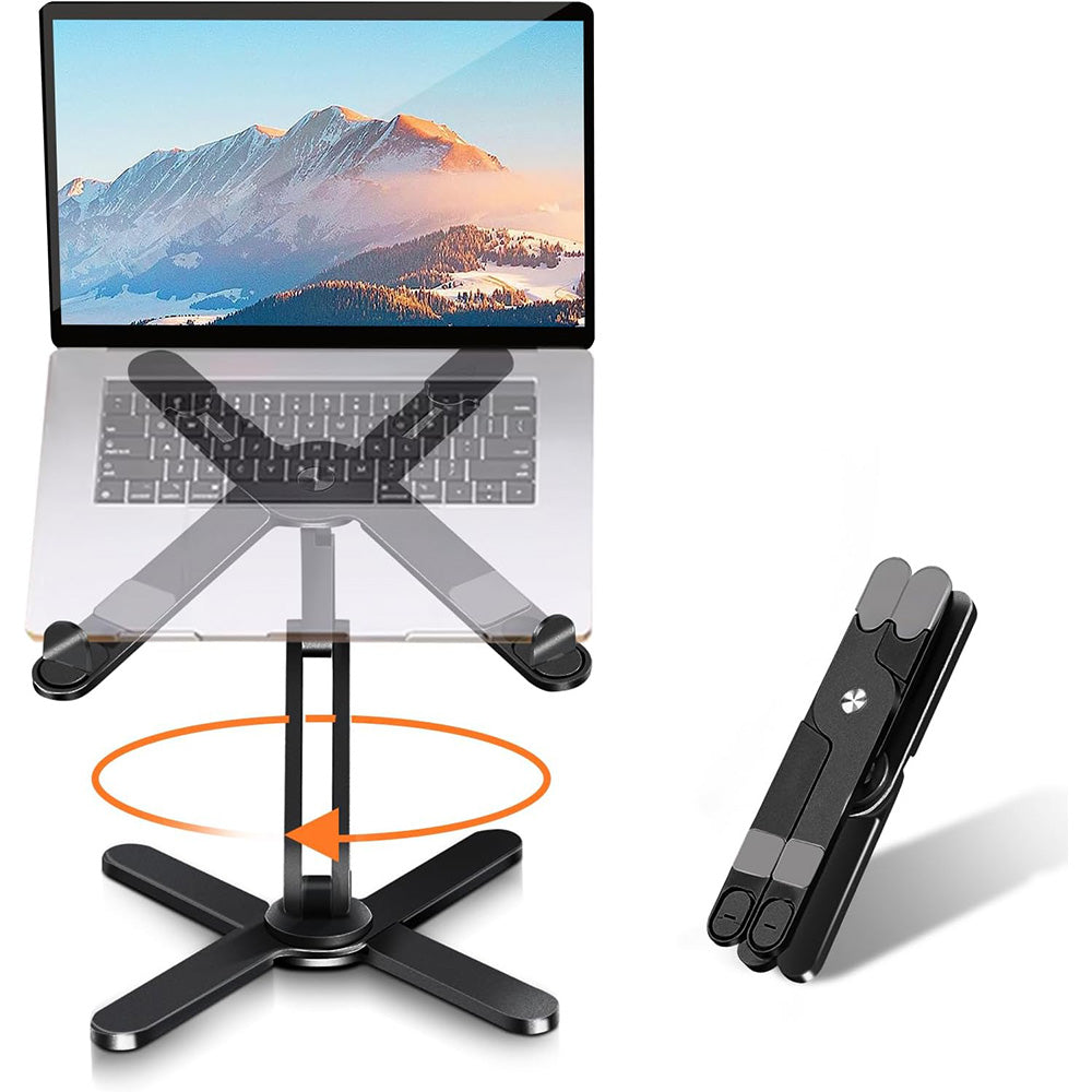 360 Degree Rotating Aluminum Laptop Stand Adjustable Desktop Notebook Holder Black