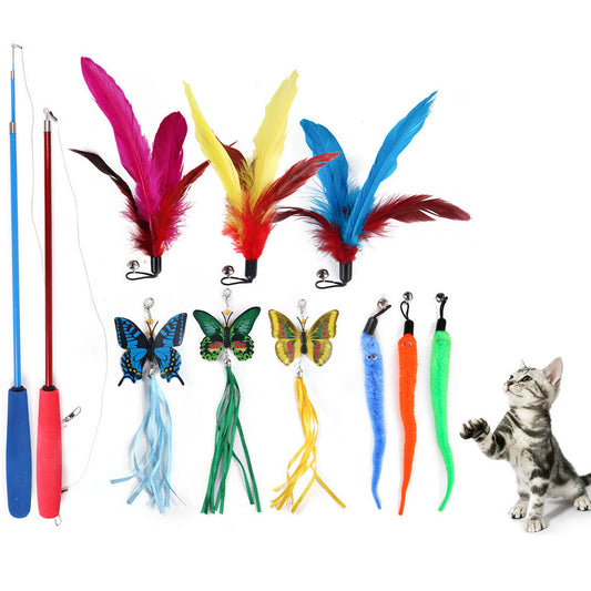 Interactive Cat Toy Set with Telescopic Wand and Feather Replacements Style 1