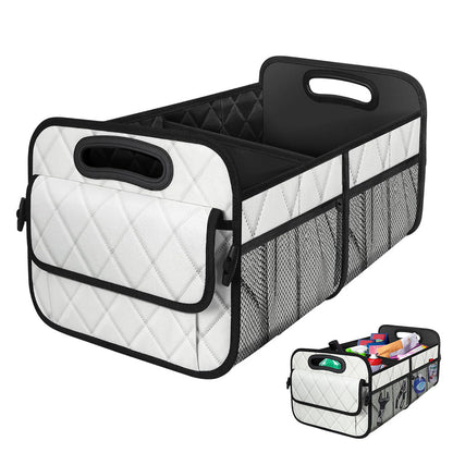 55L Foldable Car Trunk Organzier 6-Pocket Storage Box for Home Car Office White