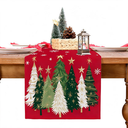 Christmas Table Runner with Xmas Trees Festive Tablecloth Cover for Kitchen Dinner Party Red