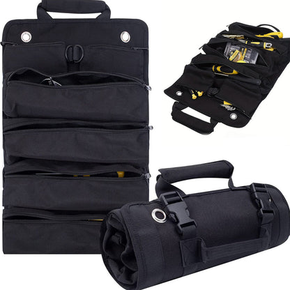 Portable Roll Up Tool Bag Hardware Repair Tool Organizer for Electrician Mechanic Black