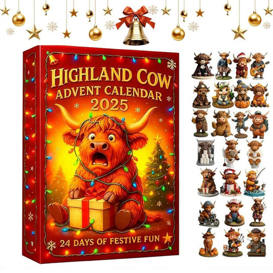 2D Highland Cow Advent Calendar 24-Day Christmas Countdown for Xmas Tree Style 1