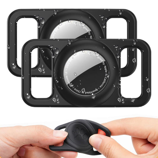 2PCS Waterproof Silicone Dog Collar Holder for Apple AirTag Black