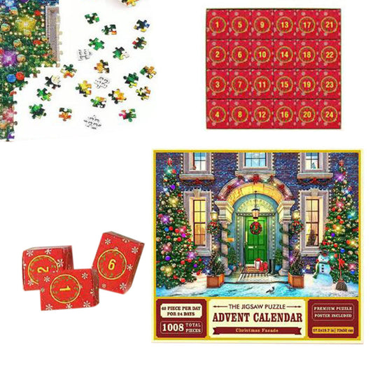24 Days Advent Calendar 1008Pcs Christmas Puzzle Countdown Calendar Xmas Jigsaw Puzzle Style 1