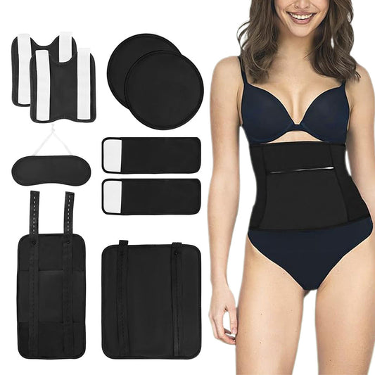 9Pcs Set Reusable Castor Oil Packs Castor Oil Compress Pads Wraps for Neck Chest Waist Chest Knee Feet Black