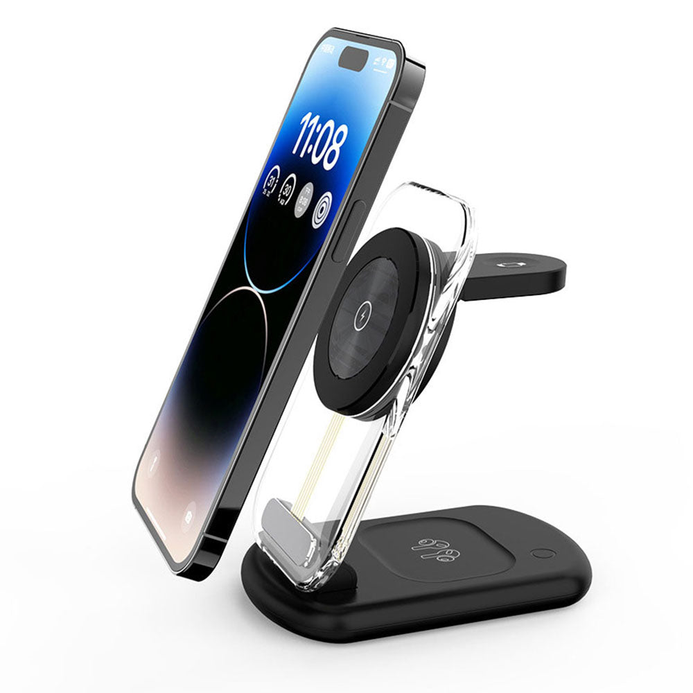 3-in-1 Wireless Charging Station for Apple Devices Wireless Charger Dock with Night Light Black