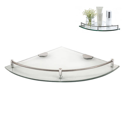 Glass Corner Bathroom Shelf with Stainless Steel Guard Rail