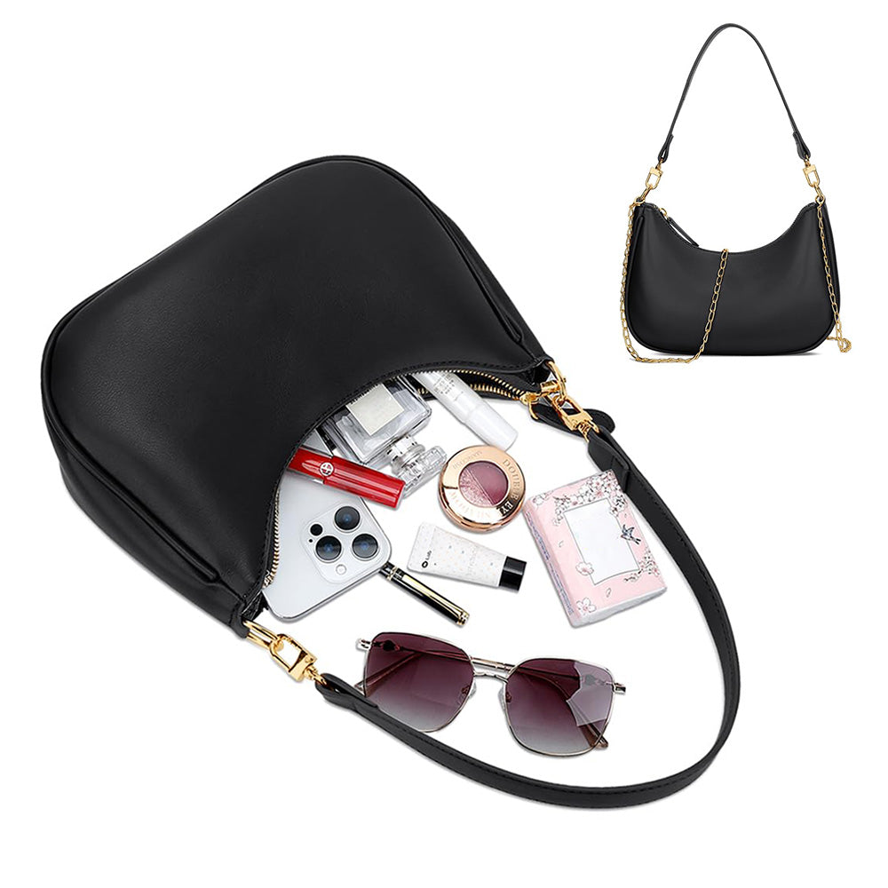 Shoulder Bag with Chain and Strap Design ¨C Underarm Purse Handbag for Women Black