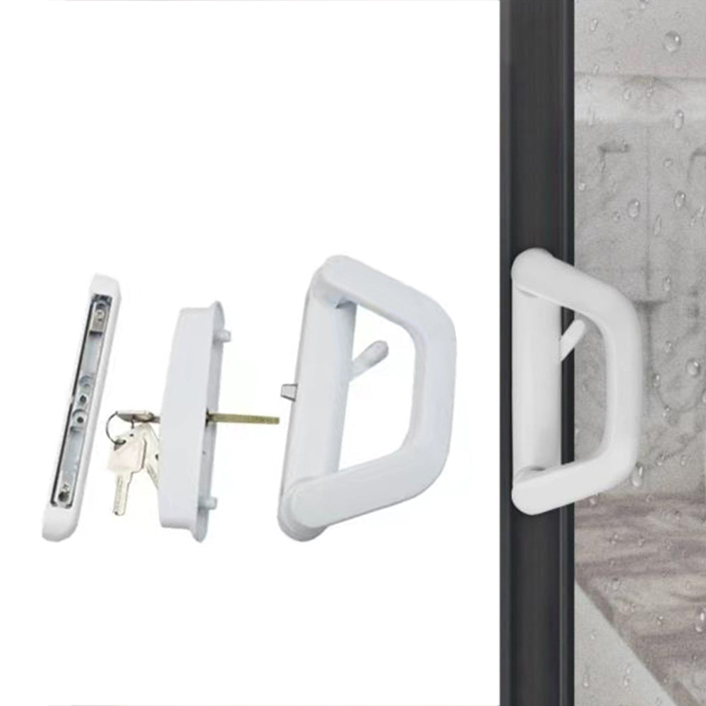 Sliding Door Lock Handle Set Security Lock with Keys for Glass Patio Door White