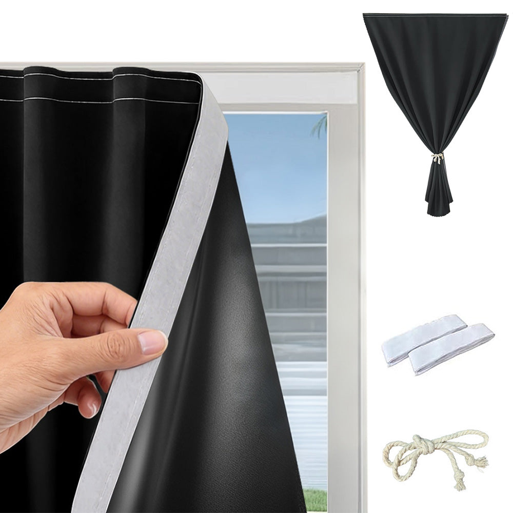 No Drill Adhesive Blackout Curtains -Black