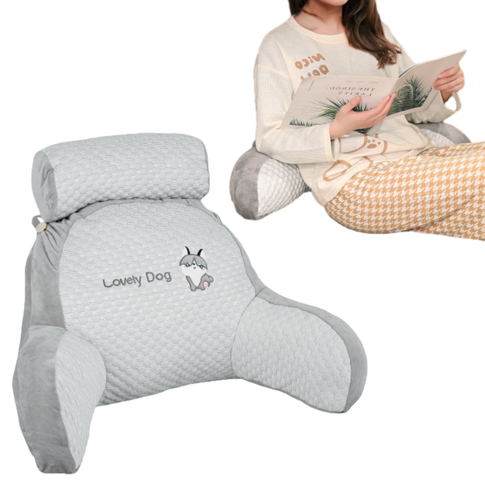 Back Rest Reading Pillow Neck Lumbar Support Pillow Chair Cushion Grey Dog