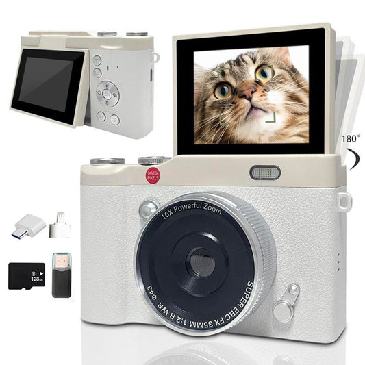 4K 64MP Vlogging Camera with Flip Screen & 16X Digital Zoom White