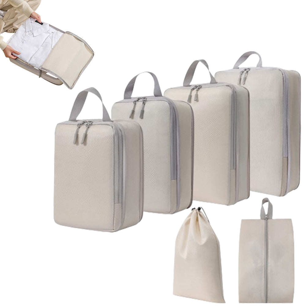 6Pcs Set Packing Cubes Travel Bags Compression Packing Organizer Bags for Travel Suitcases Storage Bags Beige