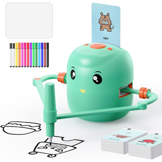 Interactive Educational Drawing Robot with 100 Cards Voice Interaction Learning Toy Green