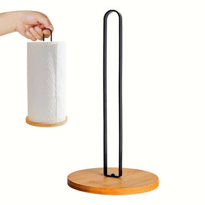 Freestanding Paper Towel Holder with Non-Slip Wood Base for Countertop Black