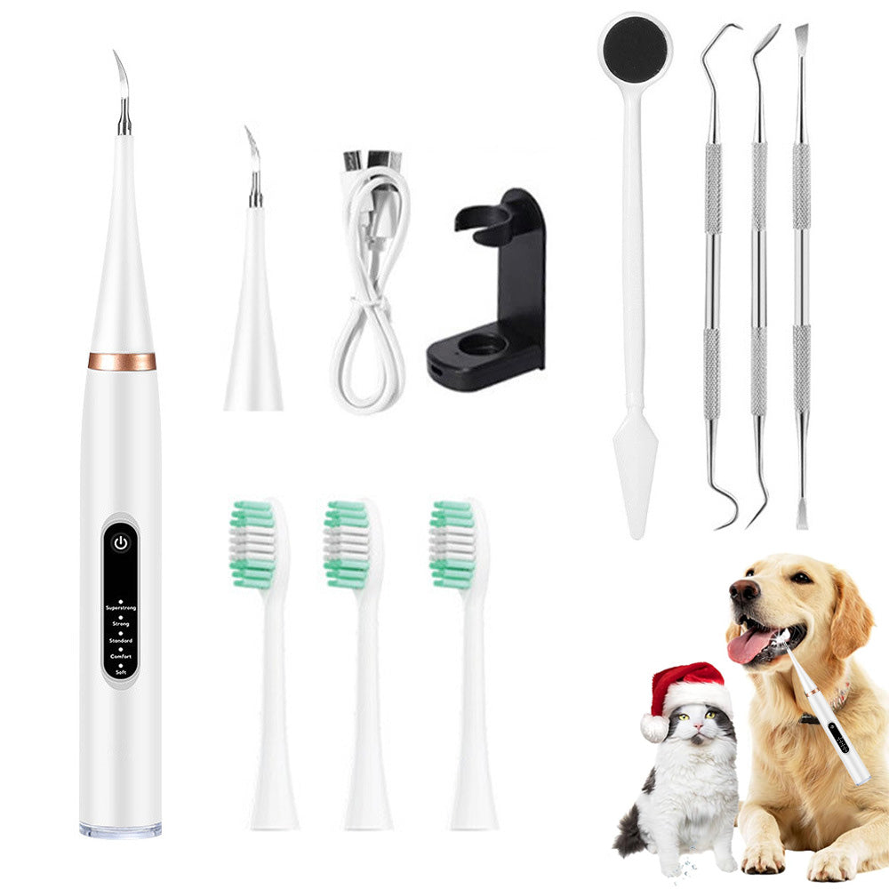 5-Mode Dog Teeth Cleaning Kit Ultrasonic Plaque and Tartar Remover with Light Pet Teeth Cleaner White