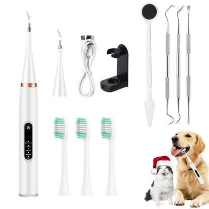 5-Mode Dog Teeth Cleaning Kit Ultrasonic Plaque and Tartar Remover with Light Pet Teeth Cleaner White