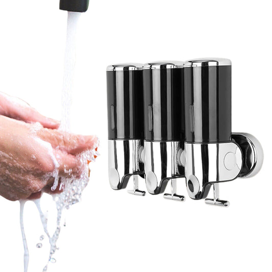 3-Chamber Shower Soap Dispenser Wall-Mounted Shampoo and Conditioner Dispenser with Visible Window Black