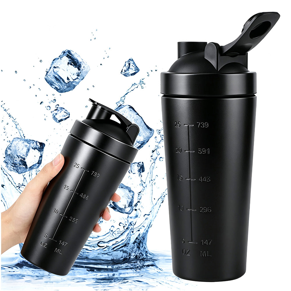 750ml 304 Stainless Steel Protein Shaker Bottle with Mixing Ball-Black
