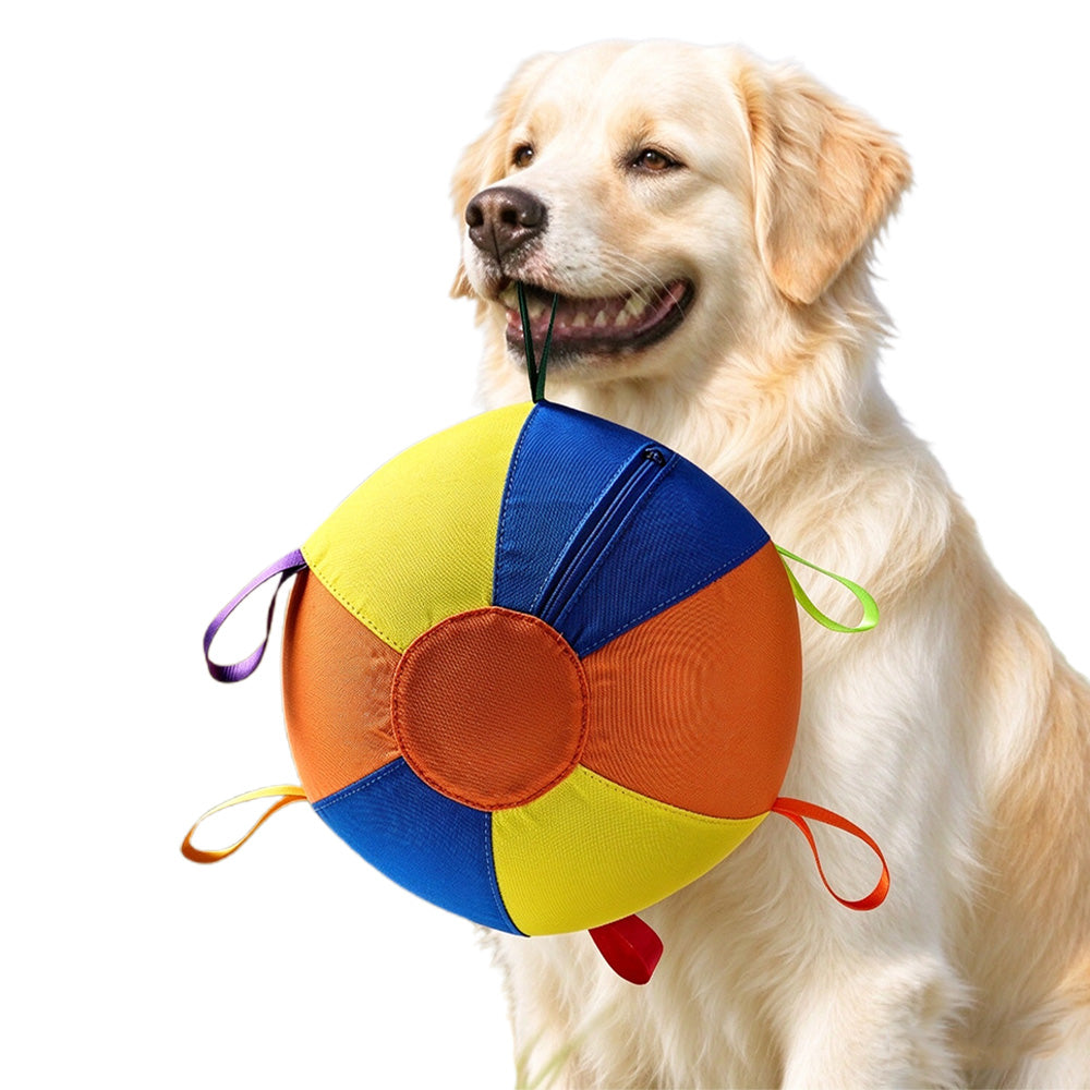 25cm Zippered Dog Ball Toy with Tug Handles Fetch Toy Interactive Dog Ball