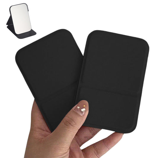 2-Pack Foldable PU Leather Makeup Mirror Medium Portable Travel Vanity Black
