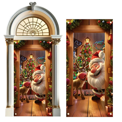 180x90cm Christmas Door Background Cloth Party Decor Hanging Door Curtain Cover Style 1
