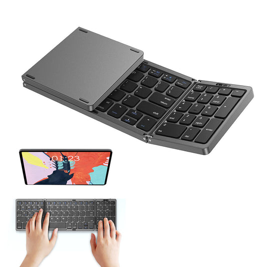 Foldable Bluetooth Keyboard Wireless Portable Keyboard Rechargeable for Laptop Tablet Smartphone Device Gray