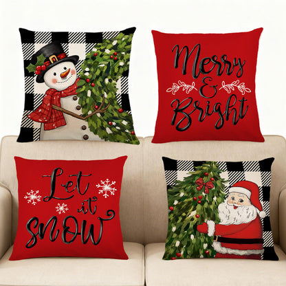 Set of 4 Christmas Pillow Covers Decorative Throw Covers for Sofa Home Decor Style 1