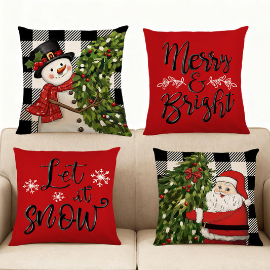 Set of 4 Christmas Pillow Covers Decorative Throw Covers for Sofa Home Decor Style 1