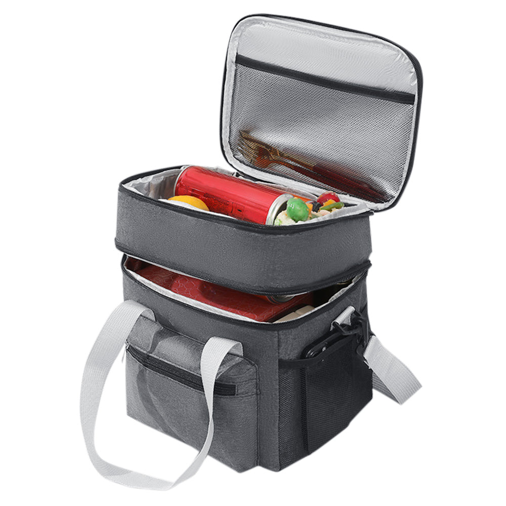 Double Layer Insulated Lunch Bag ââ‚?Portable Cooler Food Tote Gray