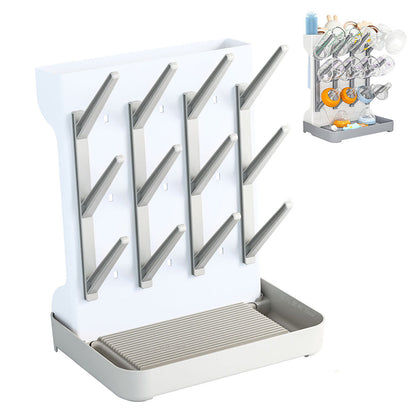 Detachable Bottle Drying Rack for 12 Bottles Space Saving Countertop Vertical Rack with Brushes Holder Grey