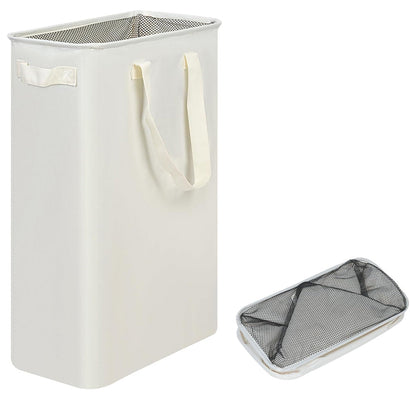 Slim Collapsible Laundry Basket with Handles for Small Spaces Beige